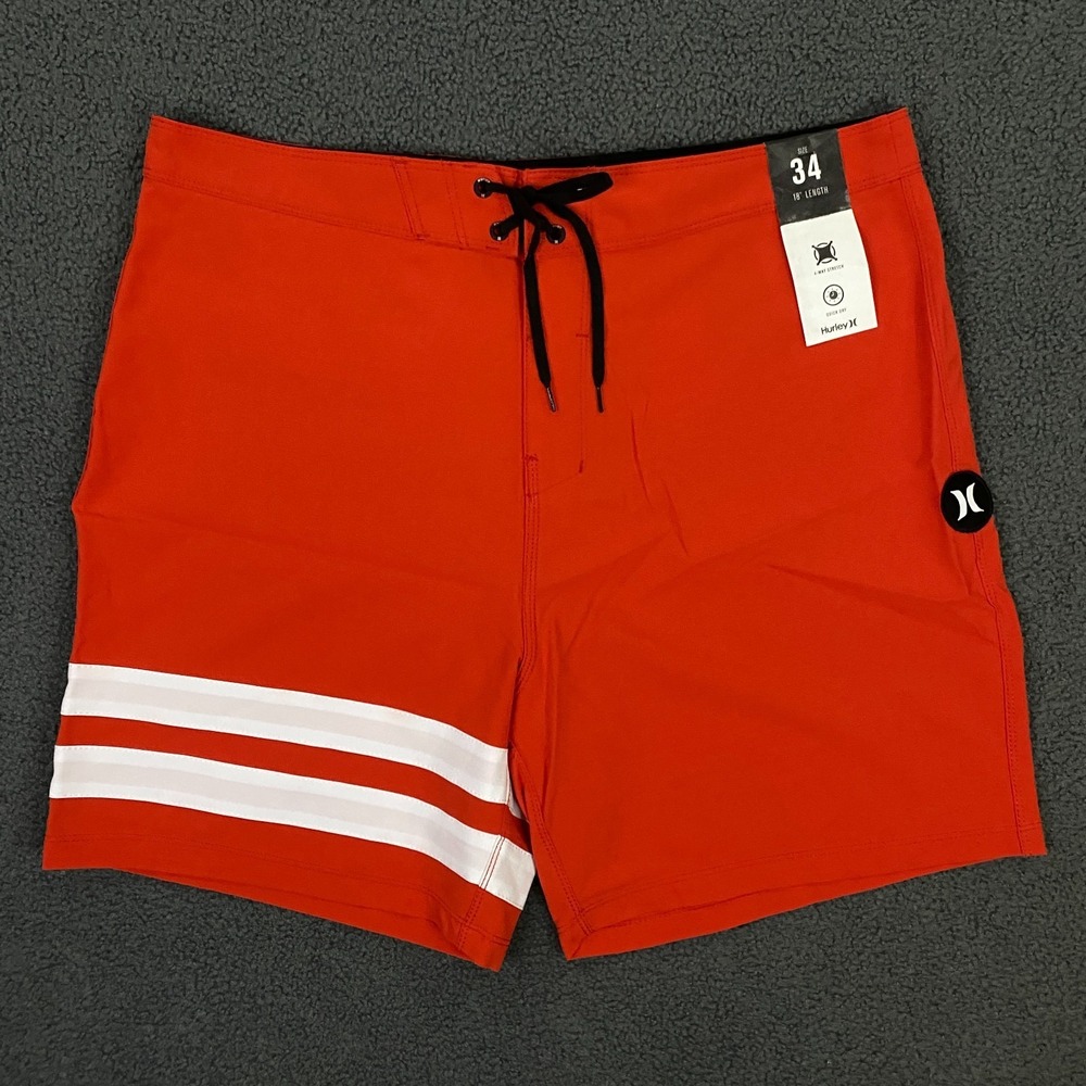 Hurley Block Party 18" Swim Board Short Mens 34 Red Quick Dry Stretch NWT